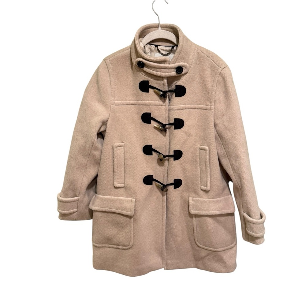 Banana Republic 100% Wool Cream Toggle Duffle Pea Coat Stand Collar Size L